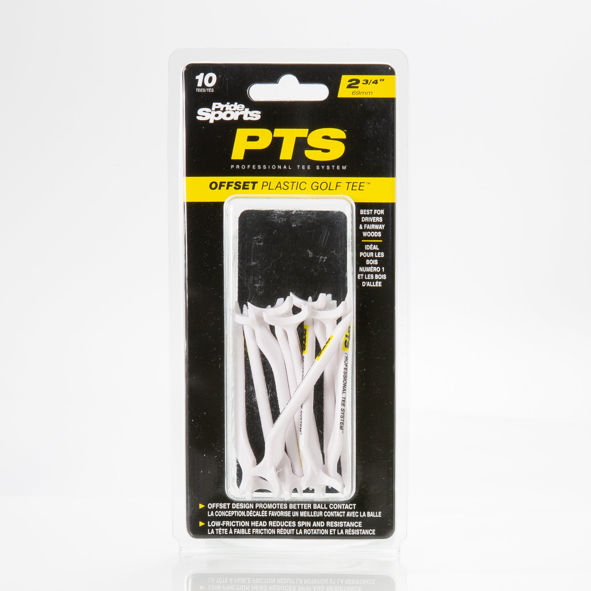 PROFESSIONAL TEE SYSTEM™ (PTS) OFFSET Plastic Golf Tees - 2 3/4" - Yellow - 10CT -